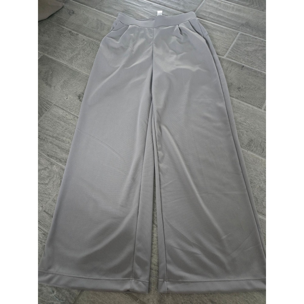 Halara Gray Wide Leg High Waisted Petite Pants XS Micro Waffle Ribbed Pockets